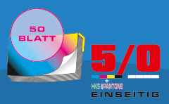Block mit Leimbindung und Deckblatt, DIN A6 quer, 50 Blatt, 5/0 farbig einseitig bedruckt (CMYK 4-farbig + 1 Sonderfarbe HKS oder Pantone)